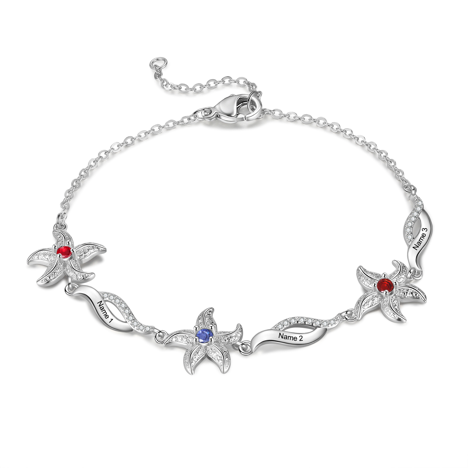 Personalised Women's Bracelet Custom 3 Birthstones Bracelet Starfish Adjustable Bracelet Mother's Day Gift for Her-Jessemade AU