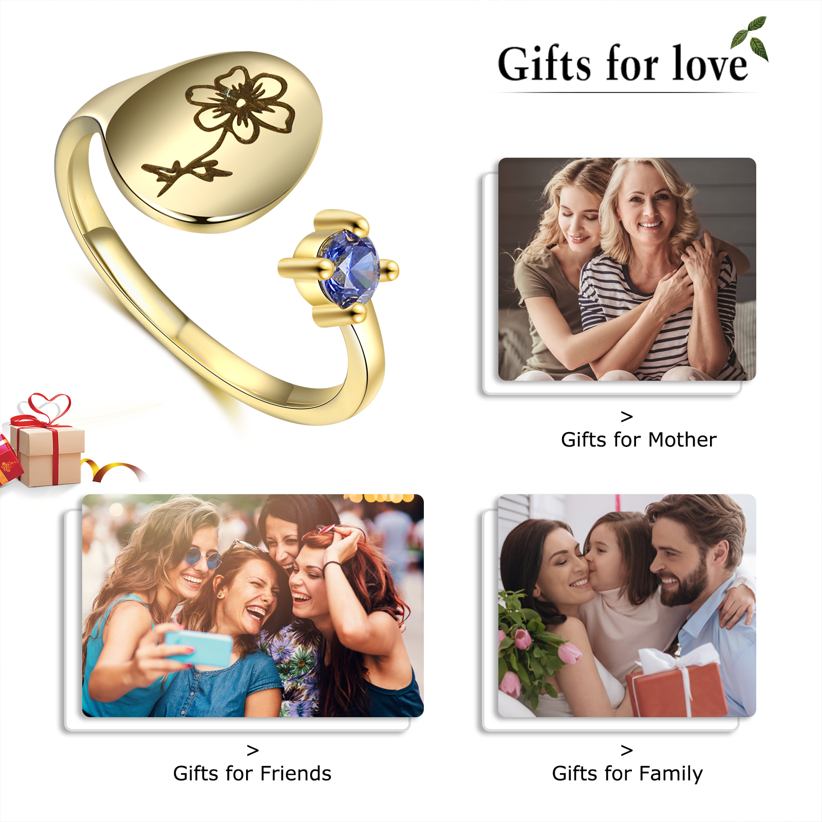 Personalised 1-12 Month Birth flower With Birthstone For Women-Jessemade AU