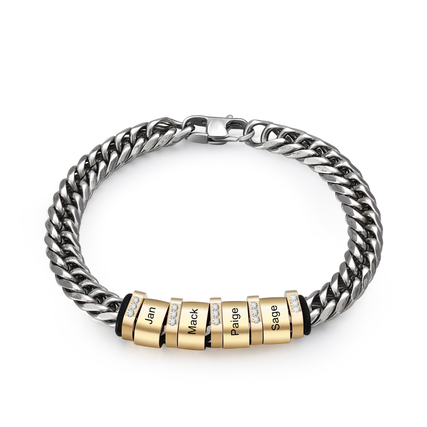 Personalised Cuban Chain Bracelet Customised Name Bracelet with 4 Beads-Jessemade AU