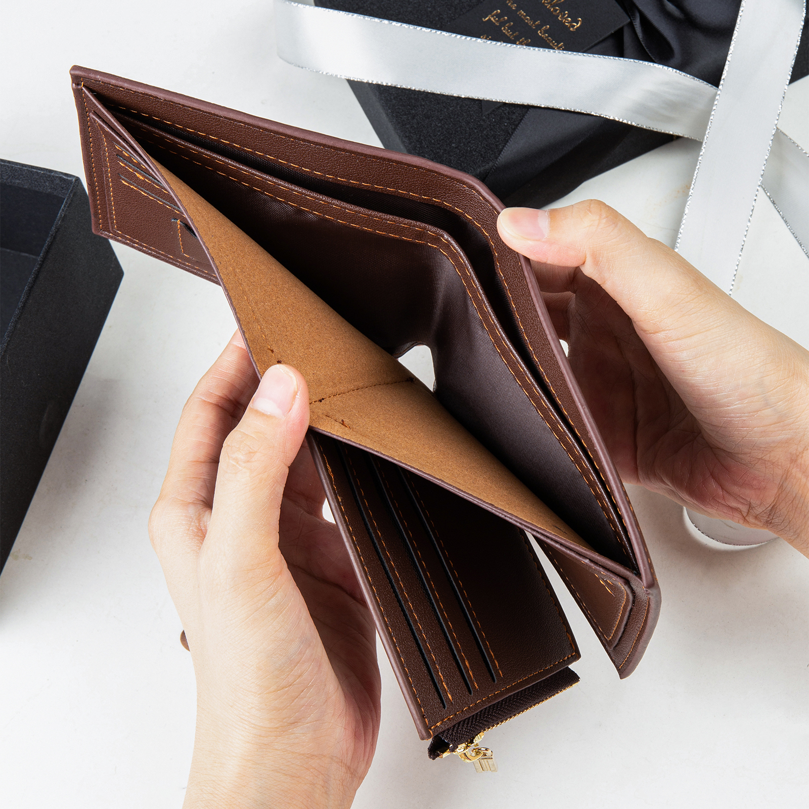 Brown Personalised Leather Wallet Engraved Photo Short Purse Gifts For Men-Jessemade AU