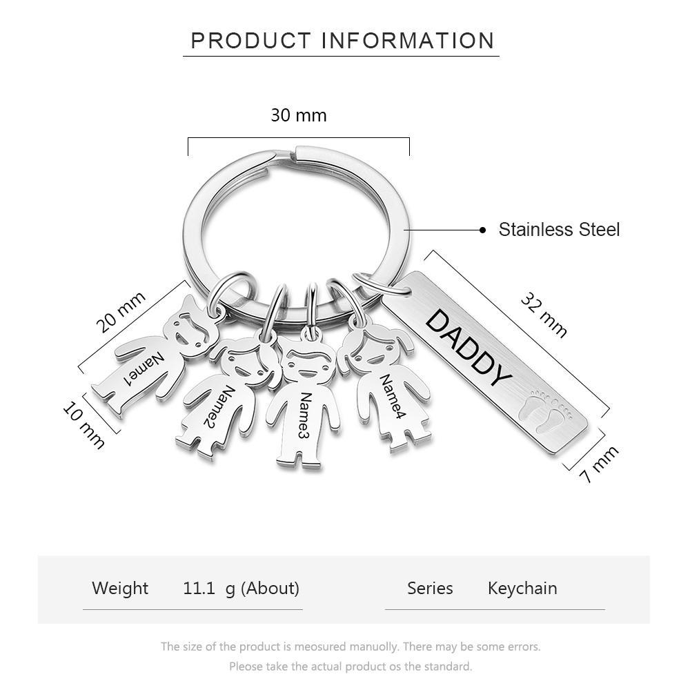 Personalised Kids Charm Keychain Engraved 4 Names Keychain Gifts For Dad-Jessemade AU