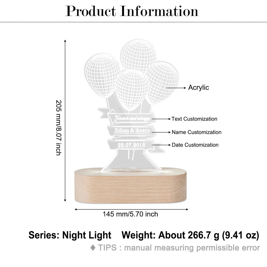 Custom name text time Night Light cute balloon Light Home Decoration Gifts-Jessemade AU