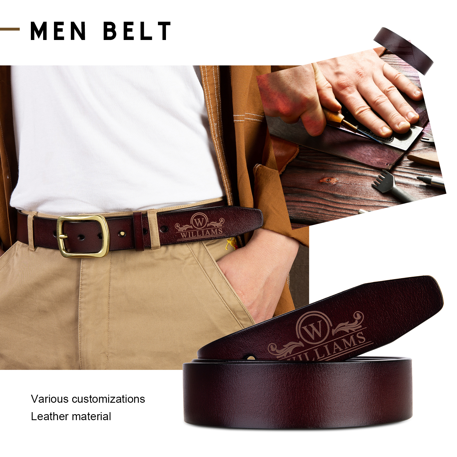 Customised Genuine Leather Belt Engraved Names Men's Belt for Him-Jessemade AU