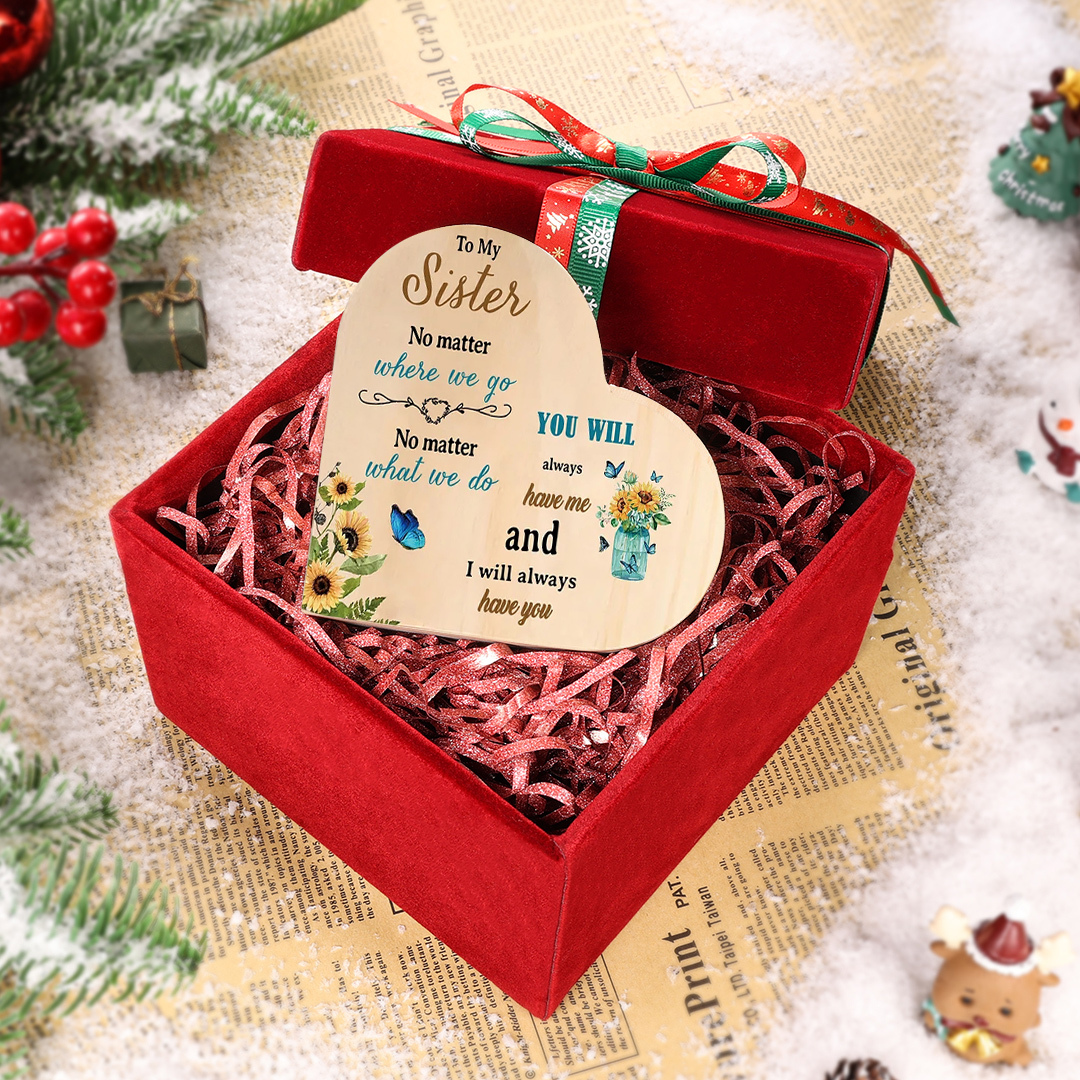 To My Sister Sunflowers Heart Candle Holder "I will always have you" Wooden Candlestick Gifts-Jessemade AU