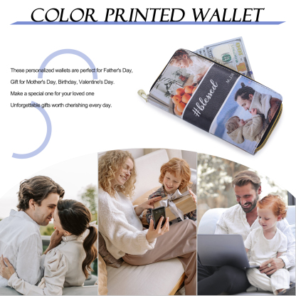 Long Purse Personalised Leather Wallet Engraved 4 Photos Zip Wallet 2023 Gifts For Women Men-Jessemade AU