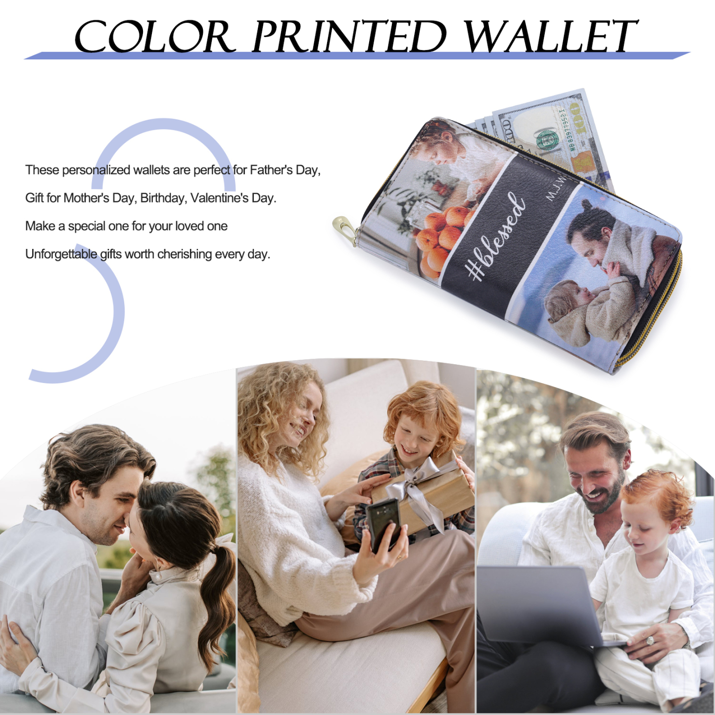 Long Purse Personalised Leather Wallet Engraved 4 Photos Zip Wallet 2023 Gifts For Women Men-Jessemade AU