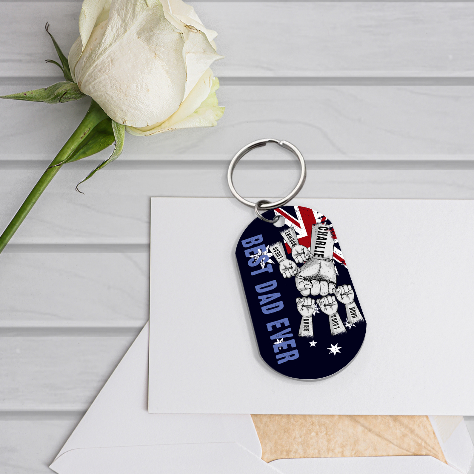 Personalised 6 Names Australian Flag Keychain Fist Bump Keychain Father's Day Gift - Best Dad Ever-Jessemade AU