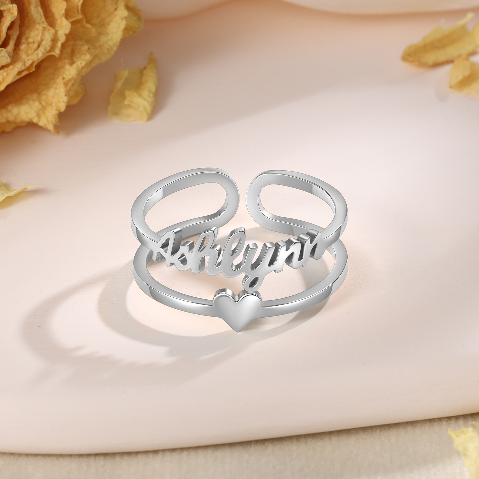 Heart Name Ring Personalised 1 Name Classic Rings for Her-Jessemade AU