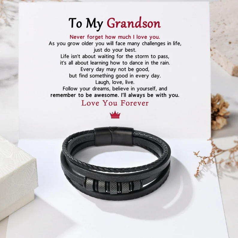 To My Grandson Leather Bracelet "I’ll always be with you" Inspirational Gifts For grandon-Jessemade AU