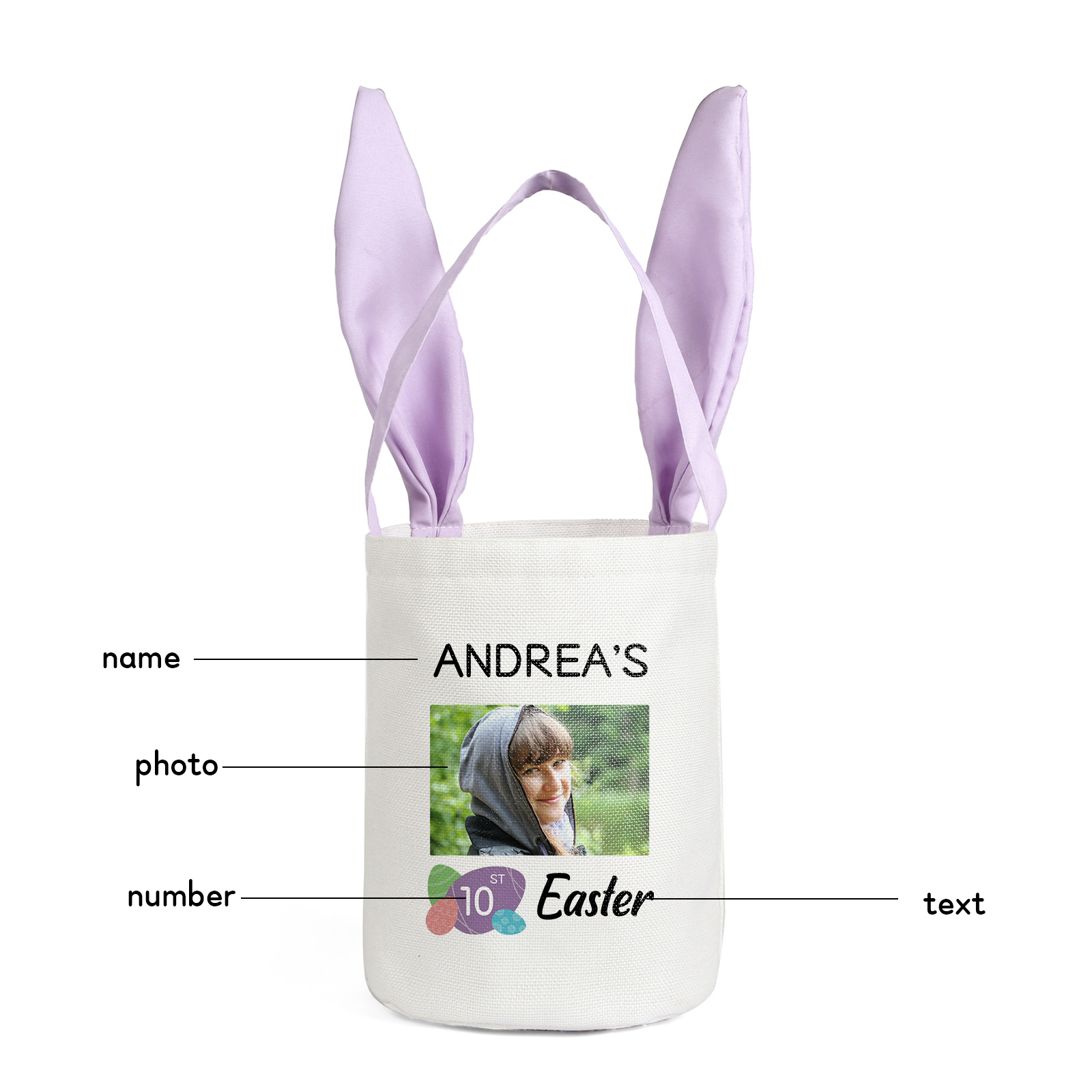 Personalised Photo Bunny Tote Bag Custom Name & Text & Number Bucket Bag Bunny Basket Easter Gifts-Jessemade AU