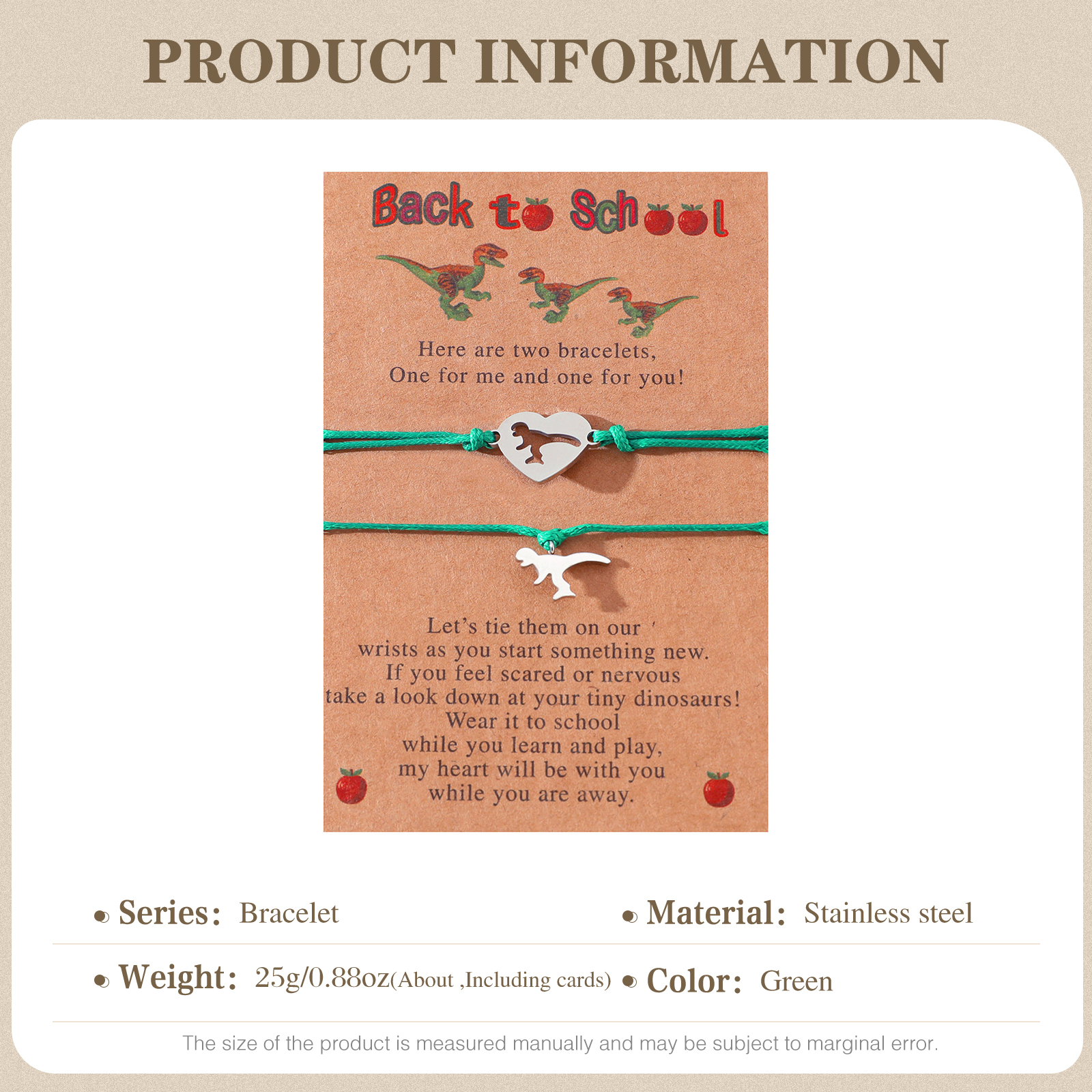 Back to School Matching Wish Dinosaur Bracelets Set for Women Teen Girls Boys-Jessemade AU