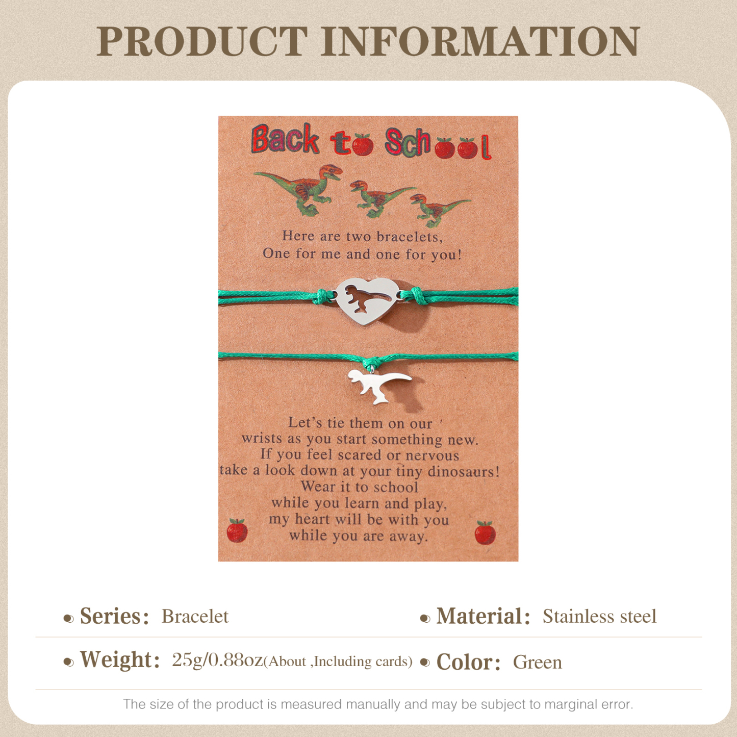 Back to School Matching Wish Dinosaur Bracelets Set for Women Teen Girls Boys-Jessemade AU