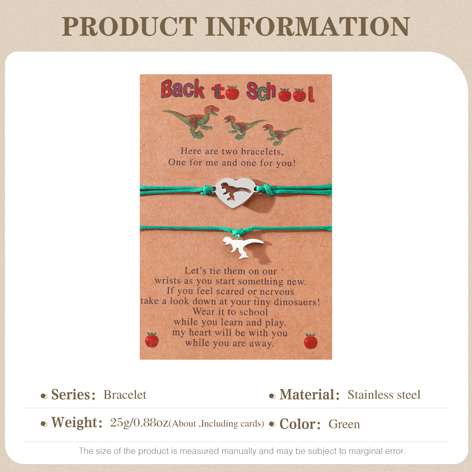 Back to School Matching Wish Dinosaur Bracelets Set for Women Teen Girls Boys-Jessemade AU