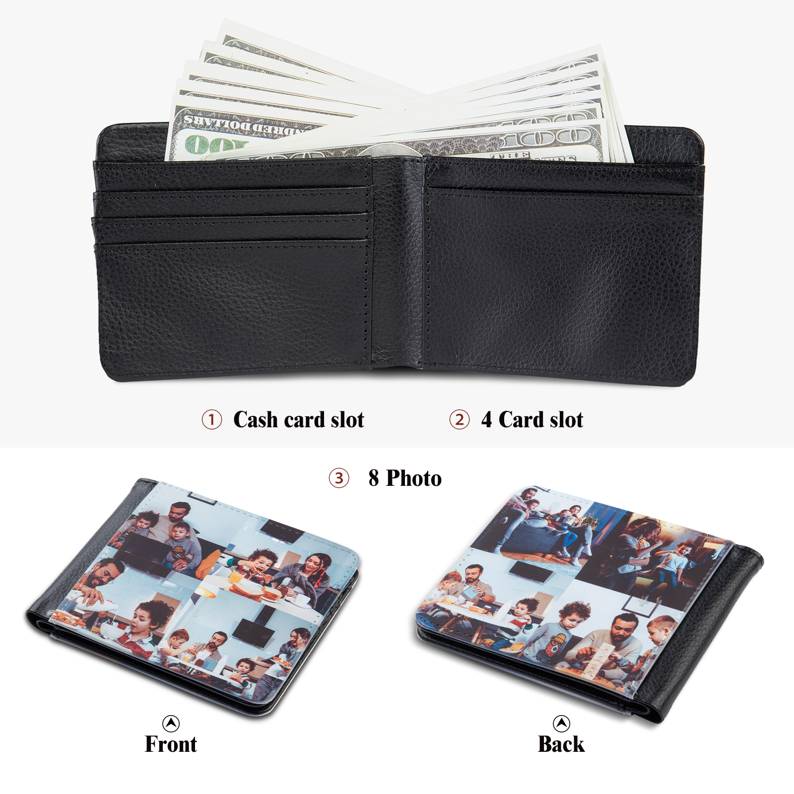 Personalised Leather Wallet Engraved Photo Short Purse Custom Folding Wallet Gifts For Him-Jessemade AU