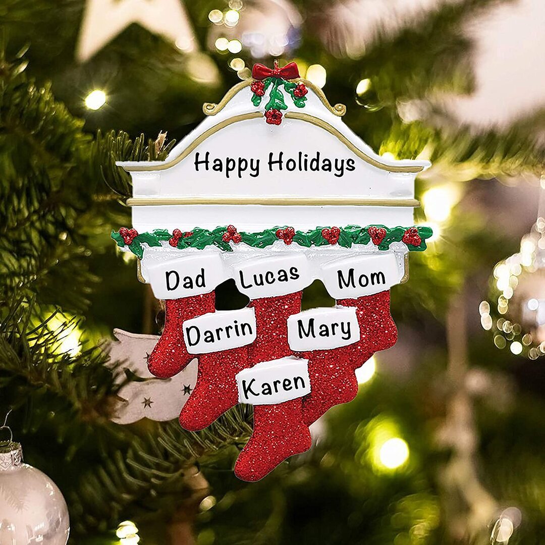 Personalised Red Stockings Ornament Custom 6 Names Gifts for Family-Jessemade AU