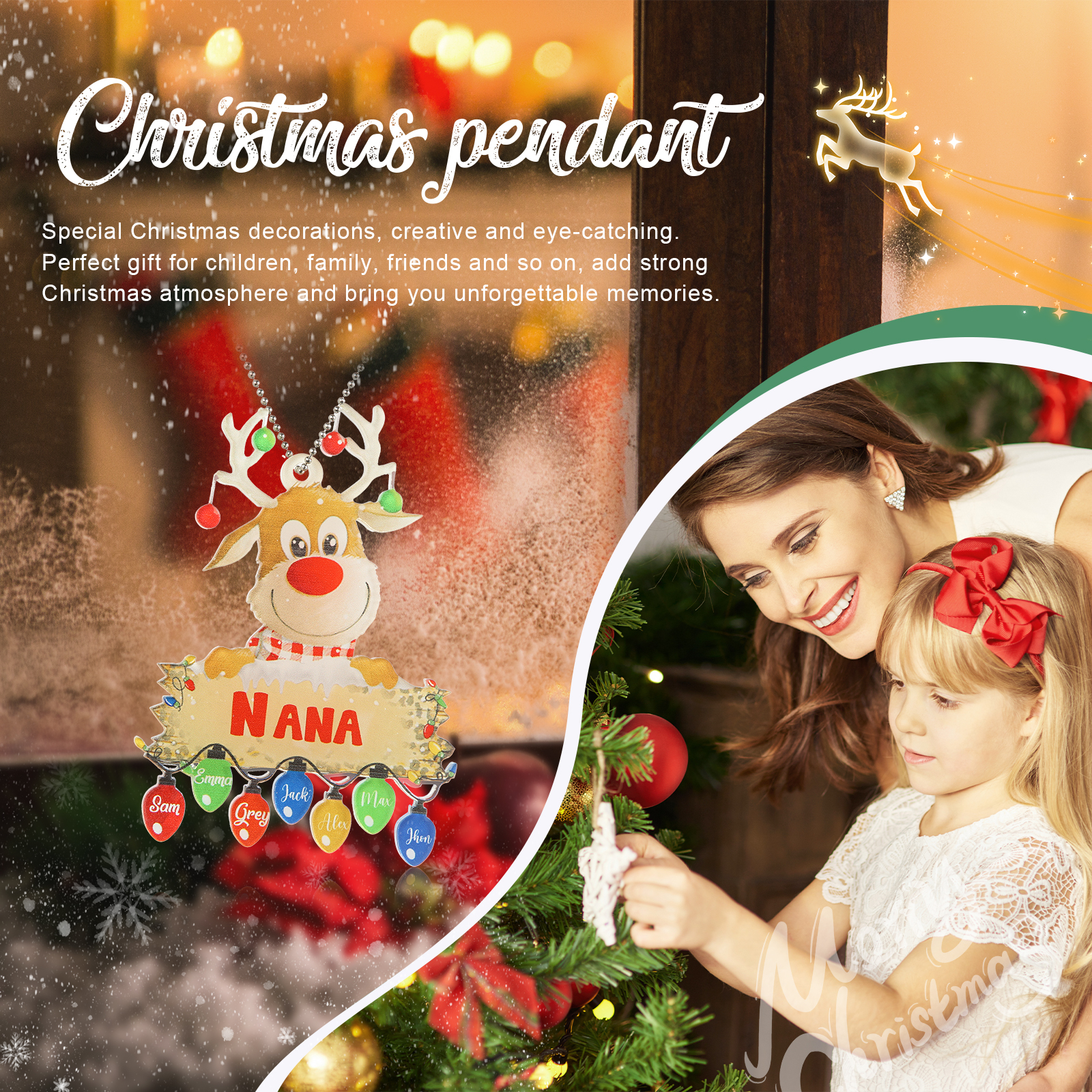 7 Names - Personalised Acrylic Christmas Reindeer Ornaments Customised Text & Name Xmas Pendant Gifts for Family-Jessemade AU