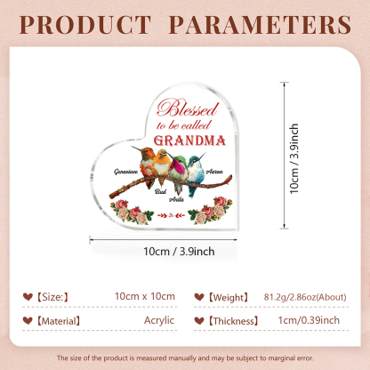 Acrylic Heart Keepsake Custom 5 Names Birds Decor Personalised Gifts for Grandma Mum-Jessemade AU