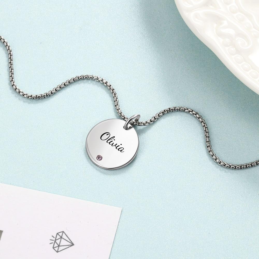 Personalised Round Pendant Necklace With a Birthstone-Jessemade AU