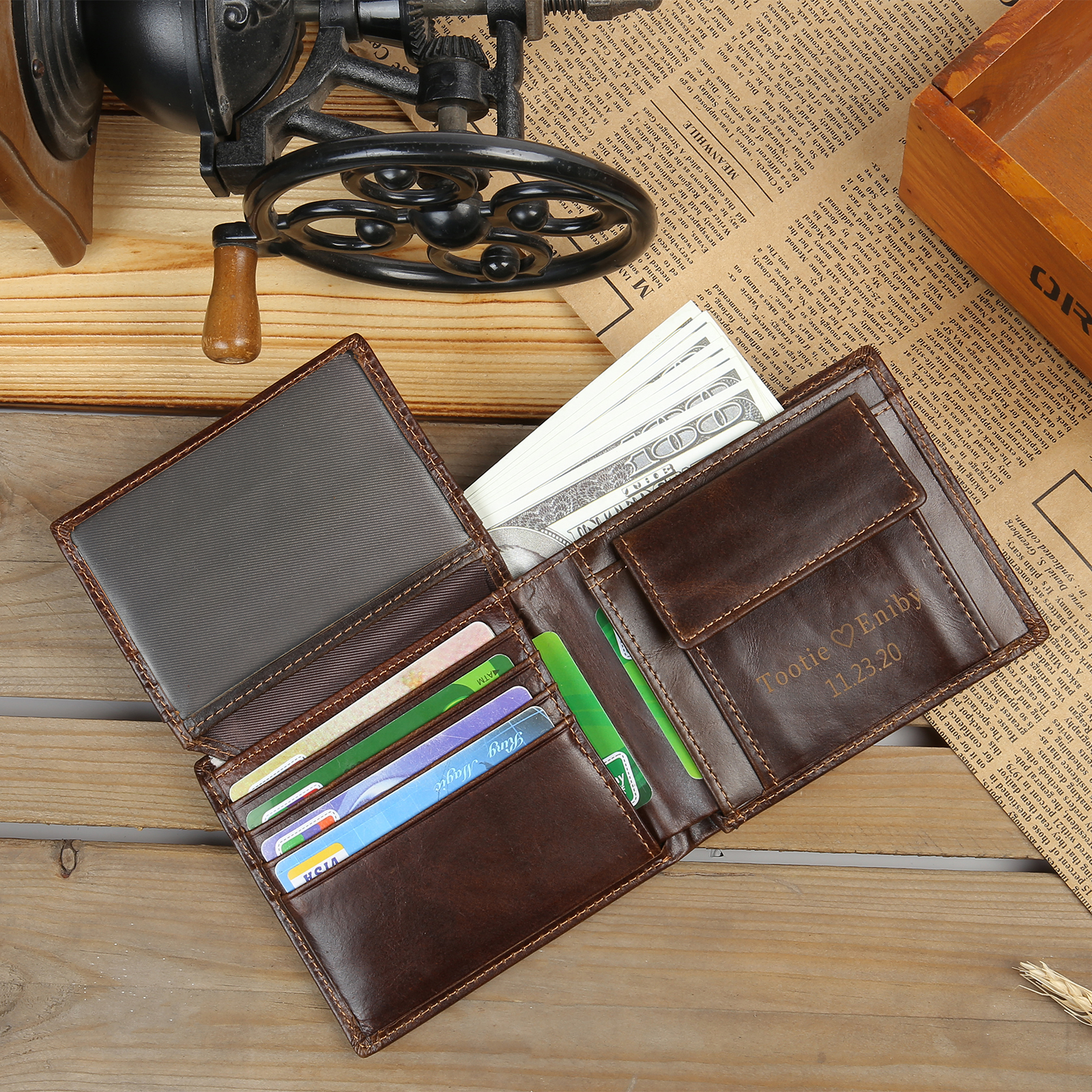 Personalised 2 Texts & 3 Names & 3 Letters Gift Set Custom Wallet & Keychain & Pen Gift Box Set Gift for Him-Jessemade AU