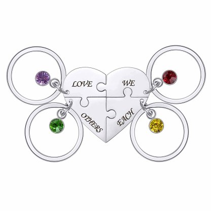 Personalised 4 Names Heart Puzzle Keychain with Birthstones Gifts for Family-Jessemade AU