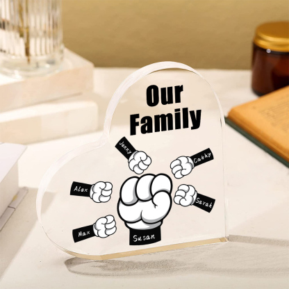 Personalised Acrylic Heart Keepsake Custom 6 Names & 1 Text Fist Bump Ornaments Gifts for Dad/Grandpa-Jessemade AU