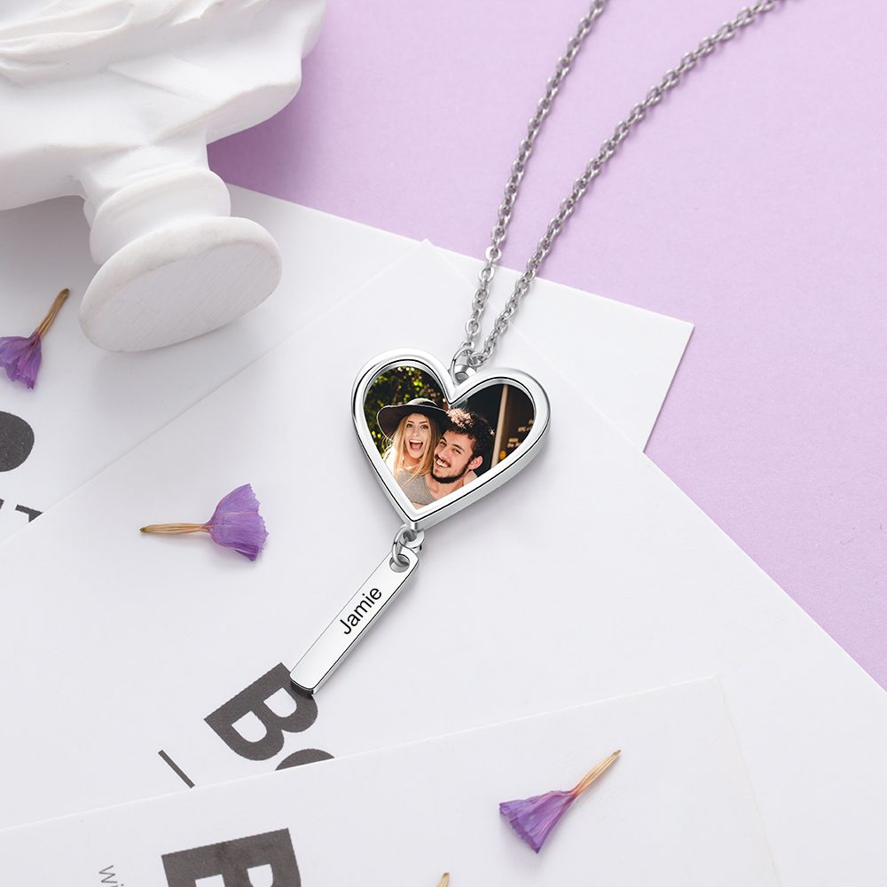 Personalised Photo Necklace Engraved Name Bar Necklace Gifts for Her-Jessemade AU