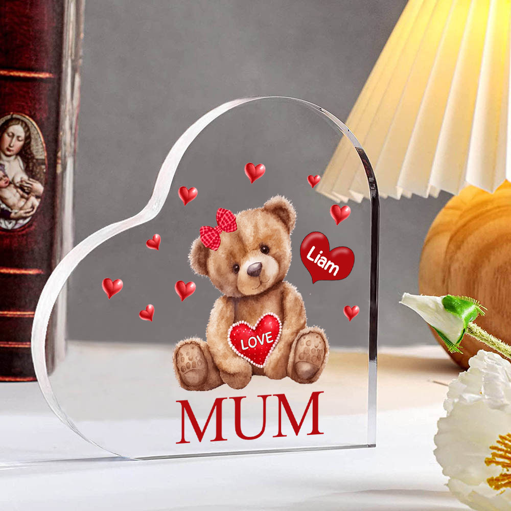 1 Name - Personalised Acrylic Heart Keepsake Custom 2 Texts Teddy Bear Ornaments Gifts for Grandma/Mother-Jessemade AU