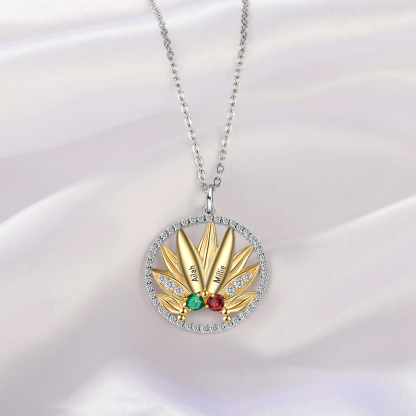 Personalised Sunflower Necklace With 2 Birthstones Engraved Names Necklace Gift For Women-Jessemade AU