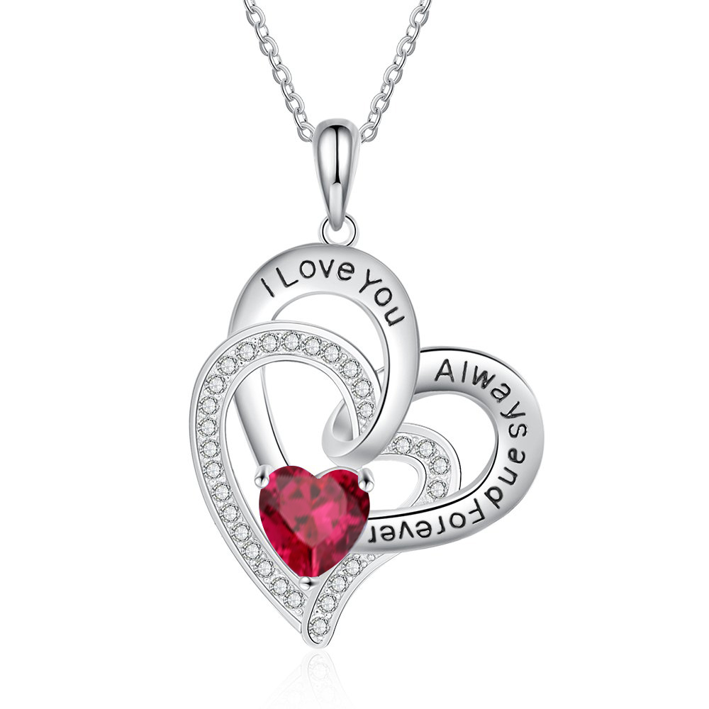 Personalised Heart Necklace with 1 Birthstone Engraved Names Gift For Women-Jessemade AU