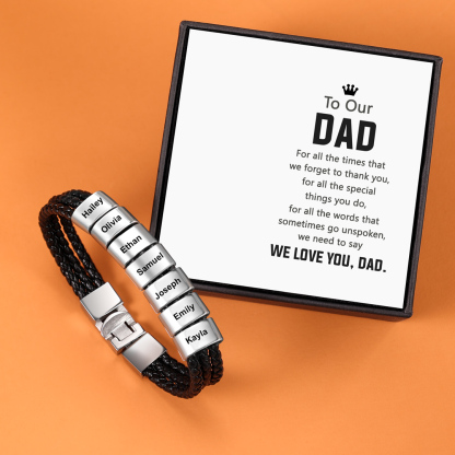 Personalised Braided Leather Bracelet Engraved 7 Names Men's Bracelet Gifts For Him-Jessemade AU