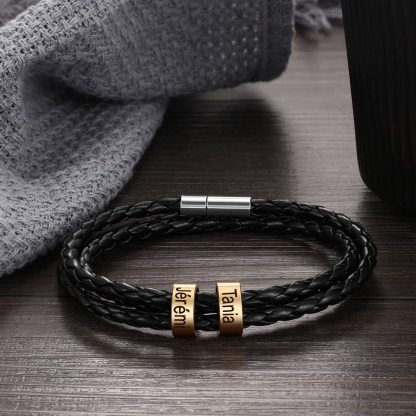 Father's Day Gift Men Braided Leather Bracelets with 2 Beads Bracelet Gifts for Him-Jessemade AU