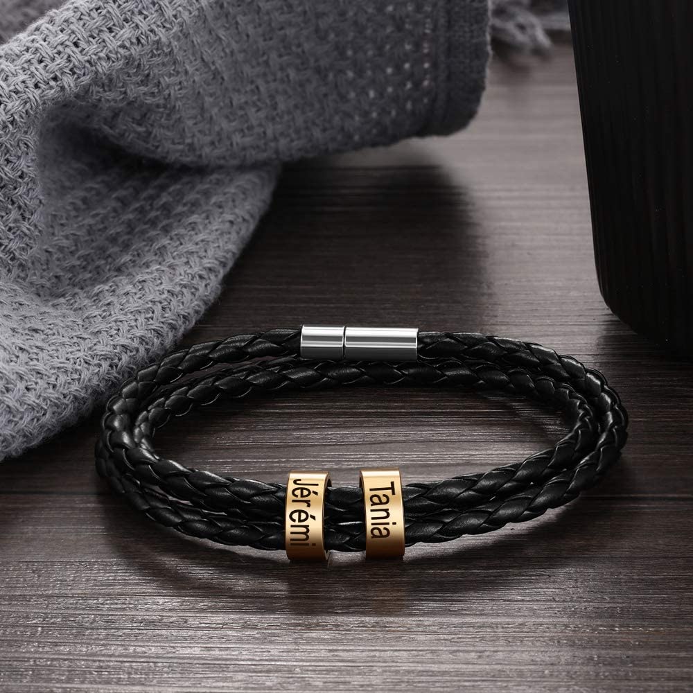 Men Braided Leather Bracelets with 1 Bead Bracelet Gifts for Him-Jessemade AU
