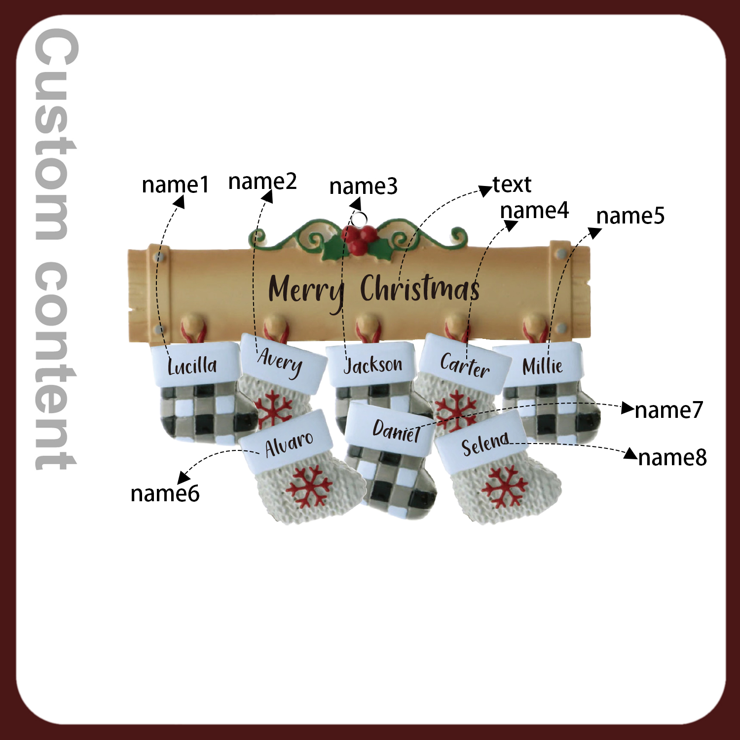 8 Names - Personalised Christmas Stockings Ornaments Customised Name & Text Christmas Decor Wooden Gifts for Family Friends-Jessemade AU