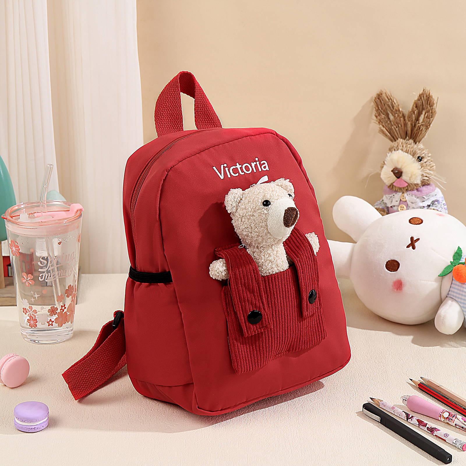 Personalised Bear School Bag Custom Name Canvas Backpack Back To School Gift for Kids-Jessemade AU