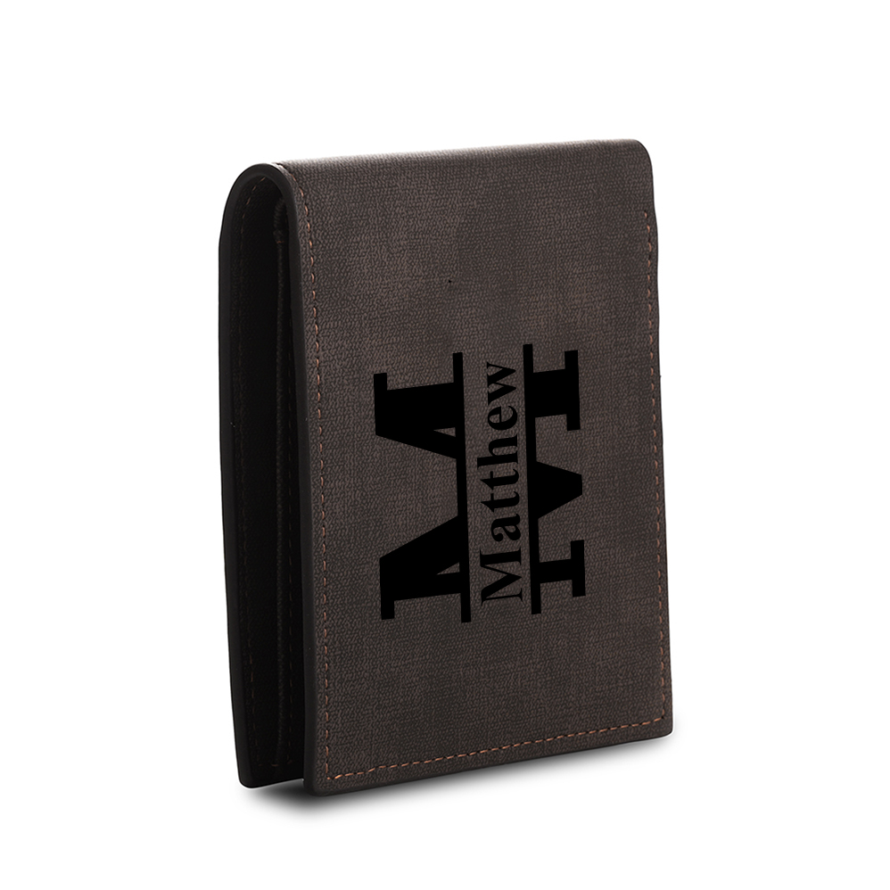 Personalised 1 Letter & 2 Names Billfold Wallet Custom Men's Leather Wallet Gifts for Him Dark Brown-Jessemade AU