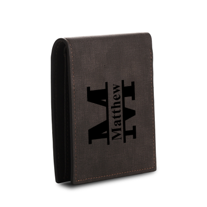 Personalised 1 Letter & 2 Names Billfold Wallet Custom Men's Leather Wallet Gifts for Him Dark Brown-Jessemade AU