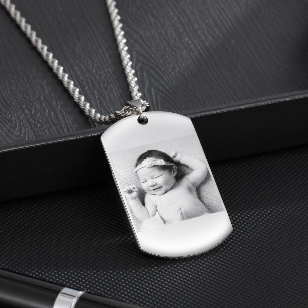 Personalised Tag Necklace Custom Black-White Photo Necklace Gifts for Him-Jessemade AU