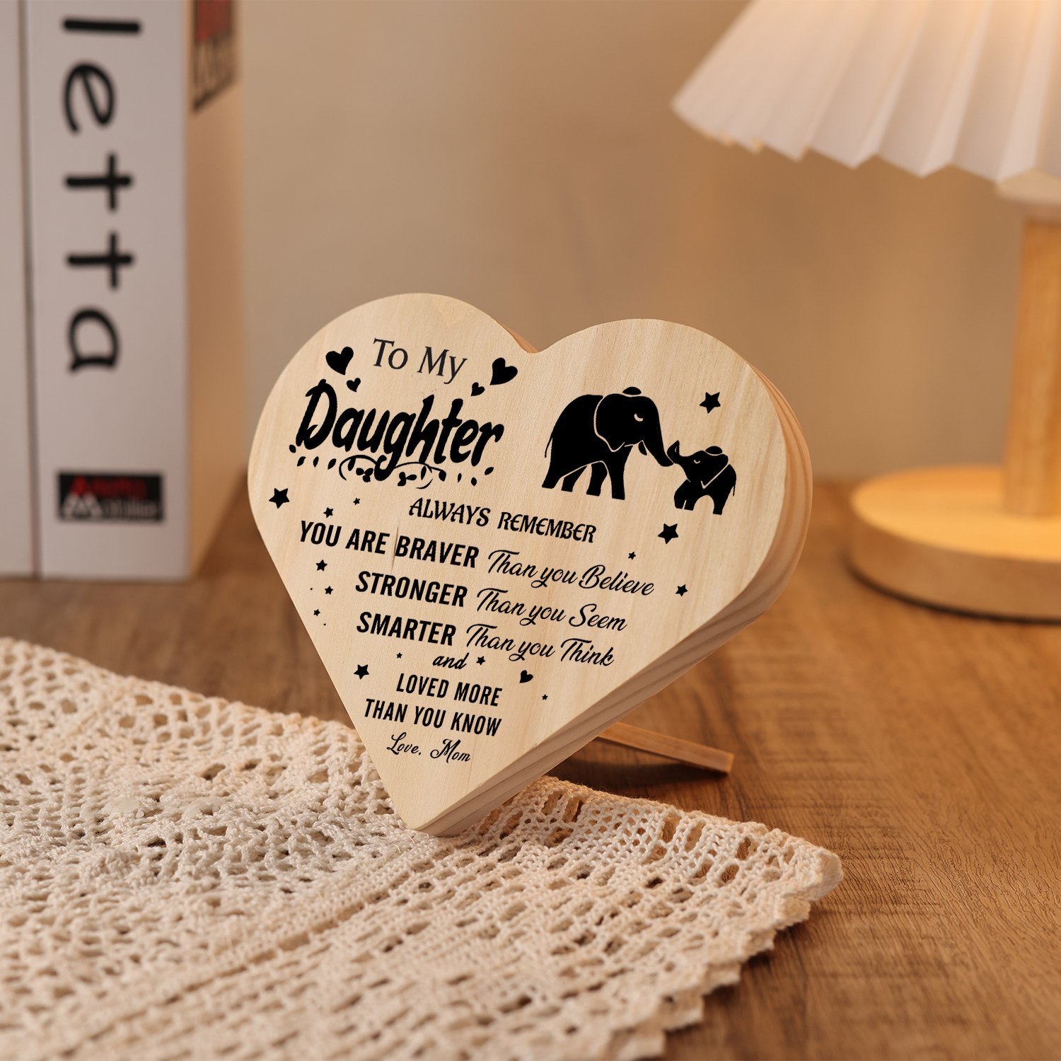 To My Daughter You Are Braver Than You Believe Wooden Heart Keepsake Desktop Ornament-Jessemade AU