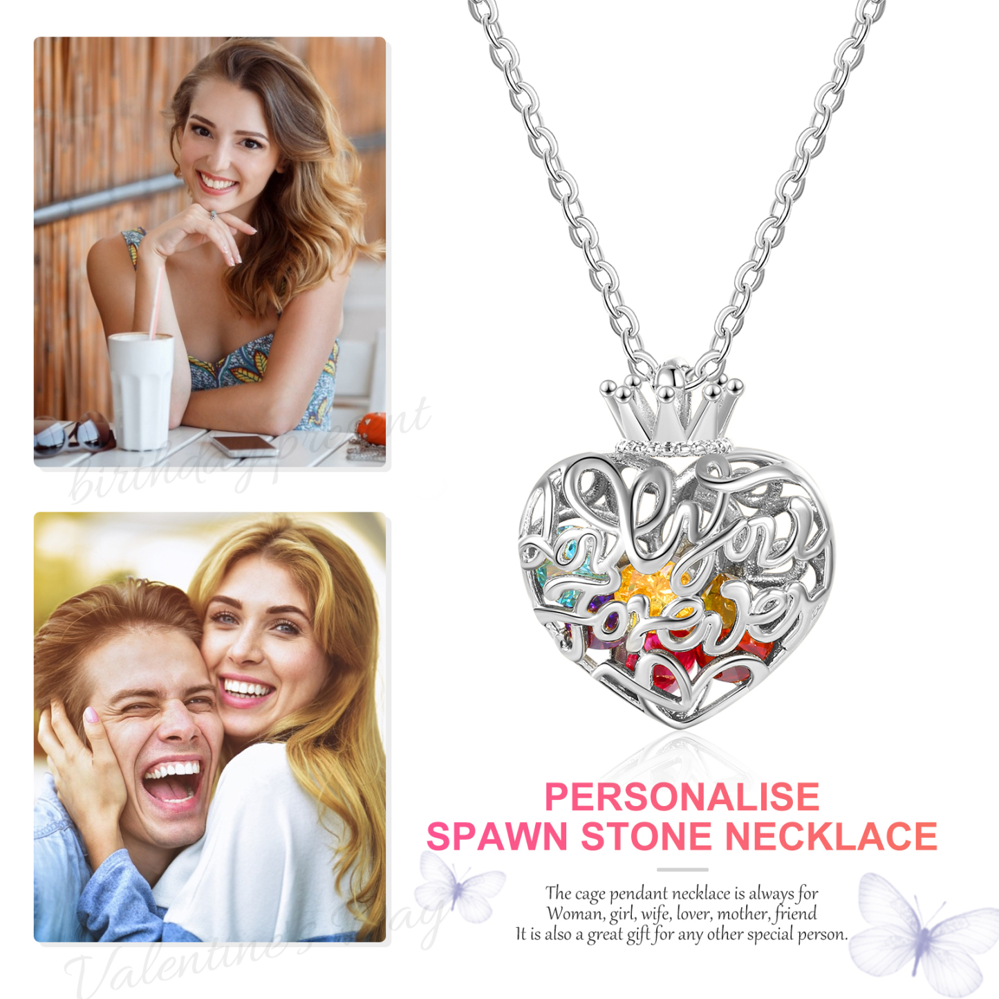 Personalised Tridimensional Birthstone-Heart Necklace-Jessemade AU