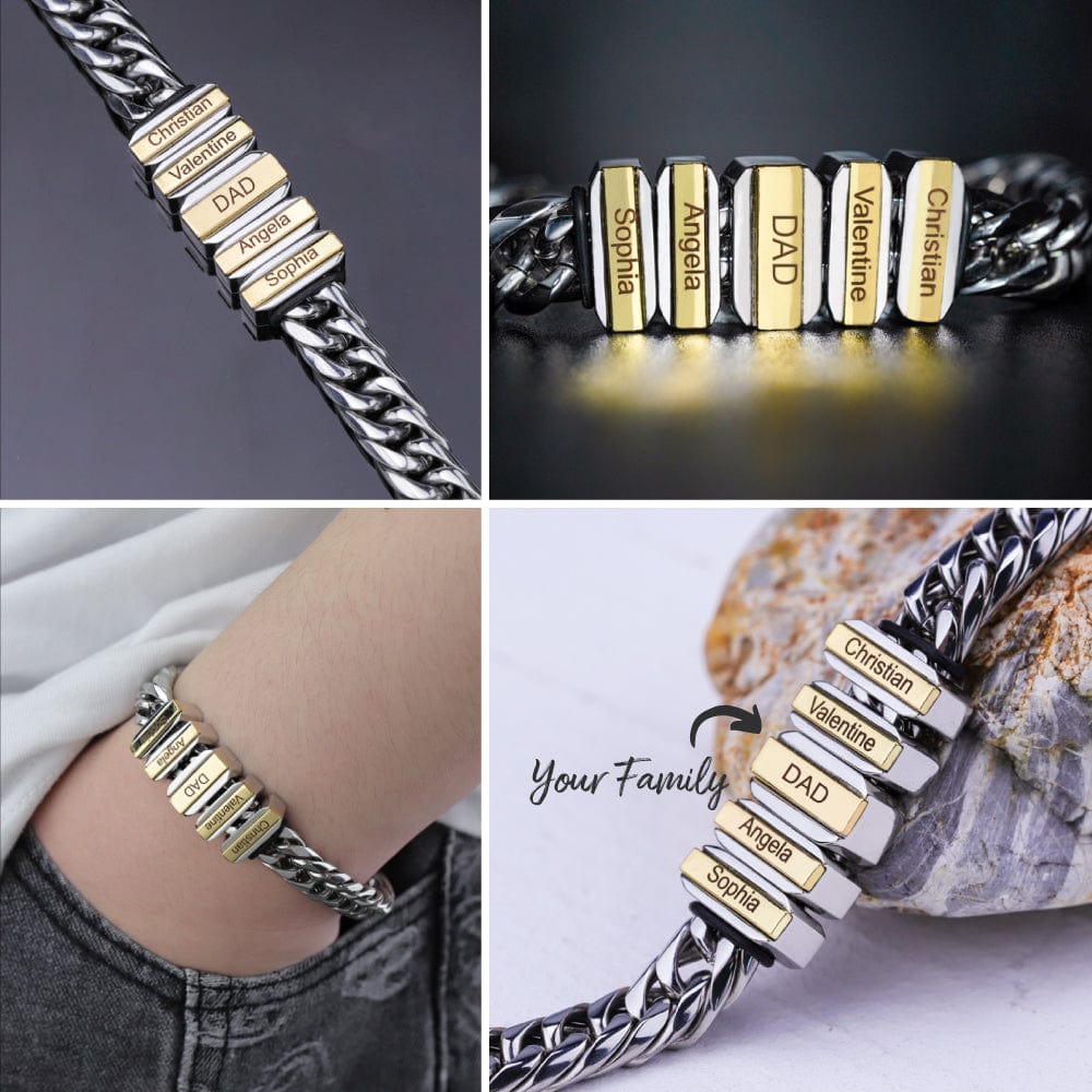 Personalised Mens Cuban Link Chain Bracelet Engraved Name 1 Bead Father's Day Gift