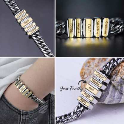 Personalised Mens Cuban Link Chain Bracelet Engraved Name 1 Bead Father's Day Gift