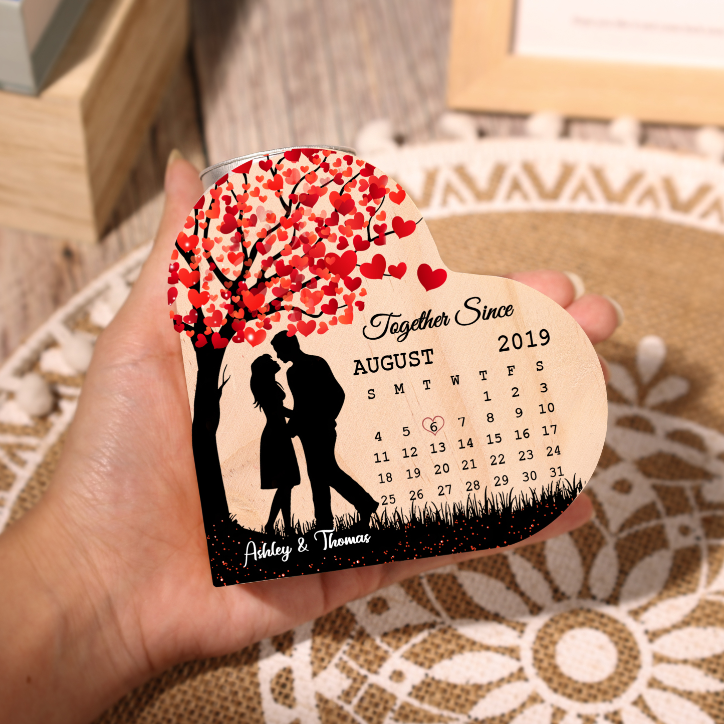 Wooden Couple Candle Holder Custom 2 Names & Date & Text Candlesticks Calendar Valentine's Day Gifts for Couples-Jessemade AU