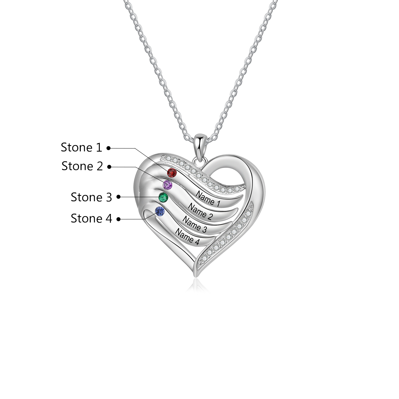 Personalised Intertwined Heart Pendant Necklace Custom 4 Birthstones & 4 Names Necklace Gifts for Her-Jessemade AU