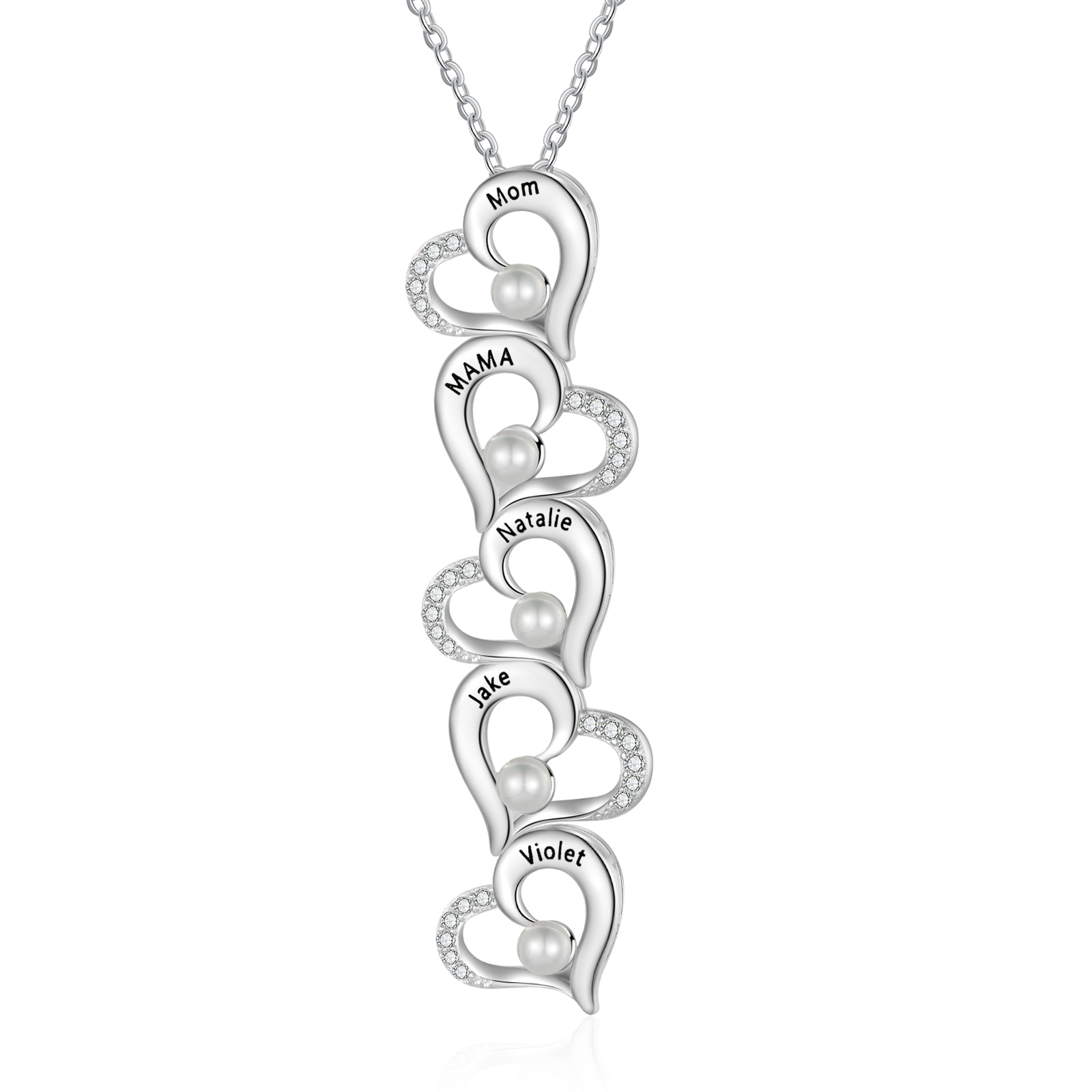 Custom Heart Necklace Engrave 5 Names Family Necklace-Jessemade AU