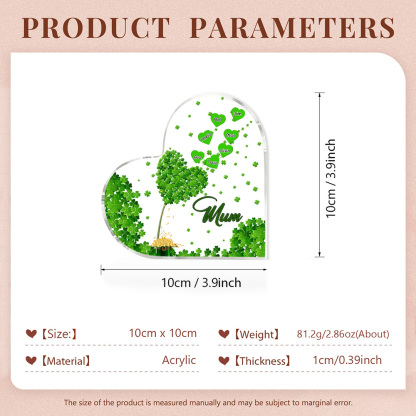 7 Names - Personalised Acrylic Heart Keepsake Custom Text Four-Leaf Clover Ornament Gift for Mother/Grandma-Jessemade AU
