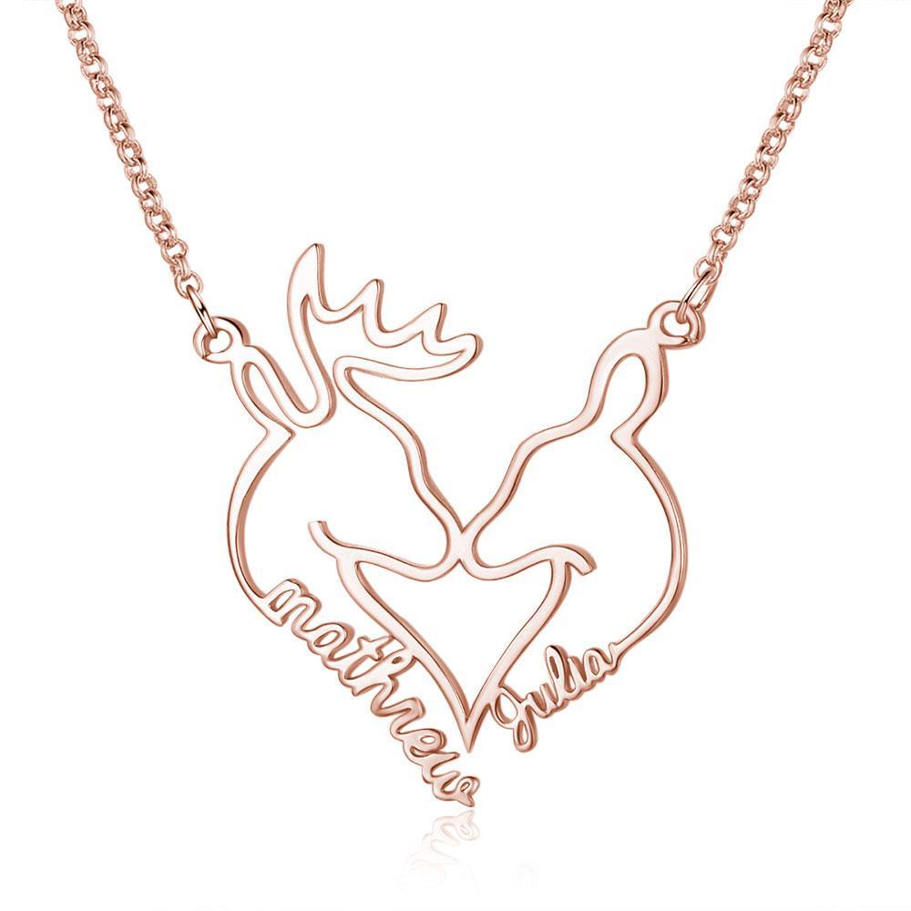 Heart Shape Christmas Deer Name Necklace Personalised 2 Names-Jessemade AU