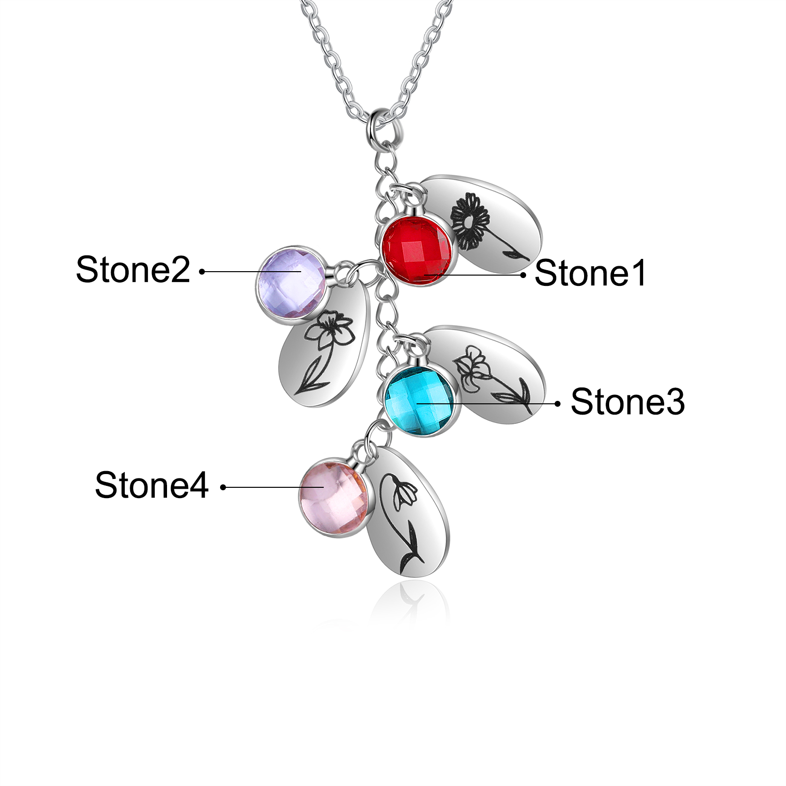 Personalised BirthFlowers Necklace With 4 Birthstones Best Gift For Women-Jessemade AU