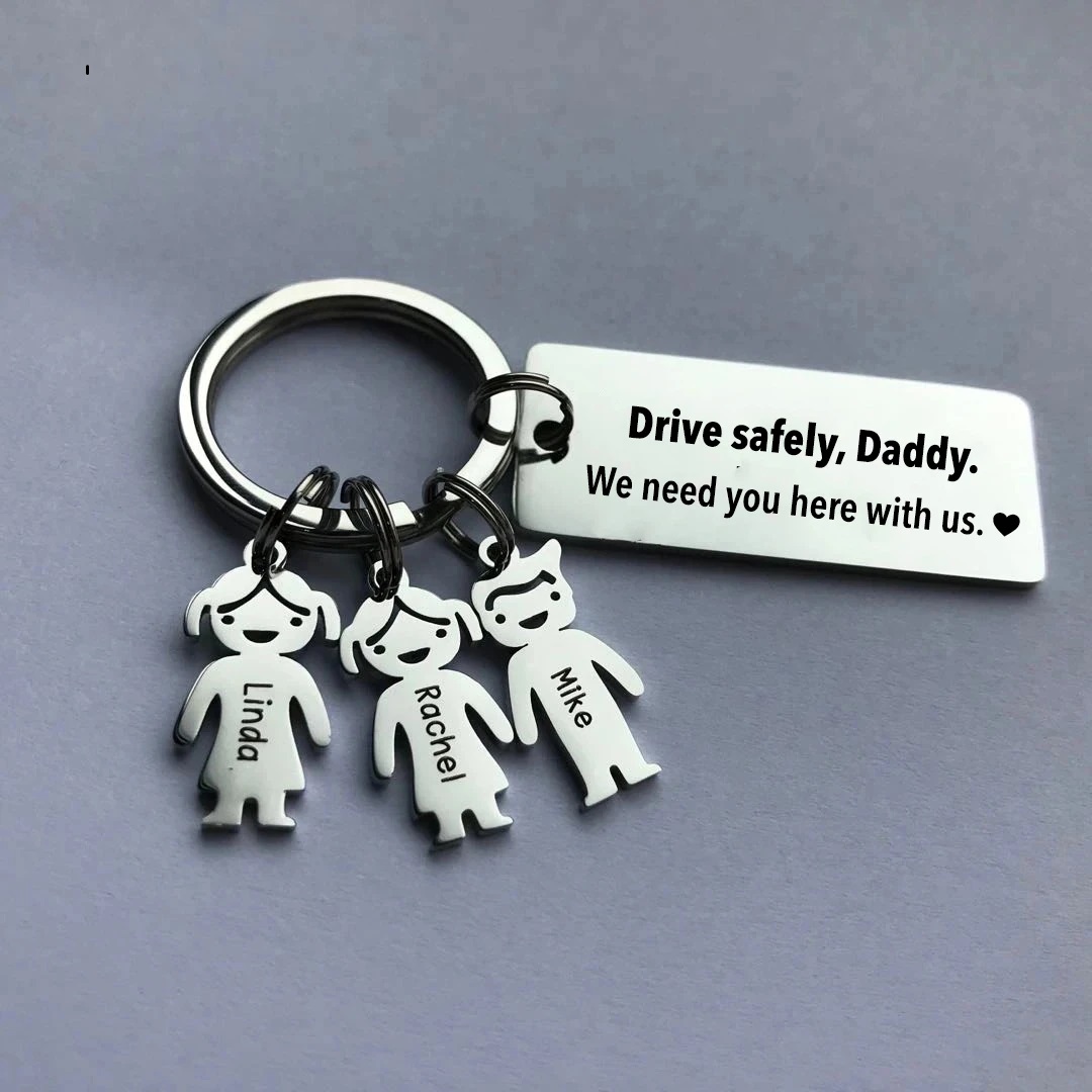 To My Dad Grandpa 3 Kid Charms Keychain "Drive Safely, Daddy"-Jessemade AU