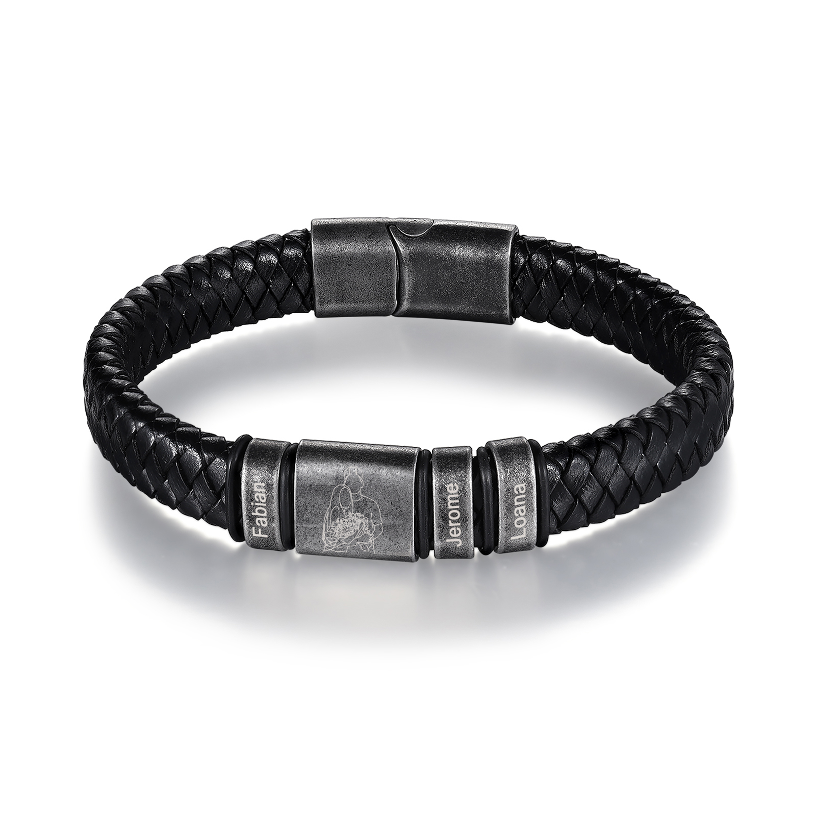 3 Names - Personalised Men's Leather Braided Bracelet Custom Name & Photo Bracelet Vintage Gift for Him-Jessemade AU