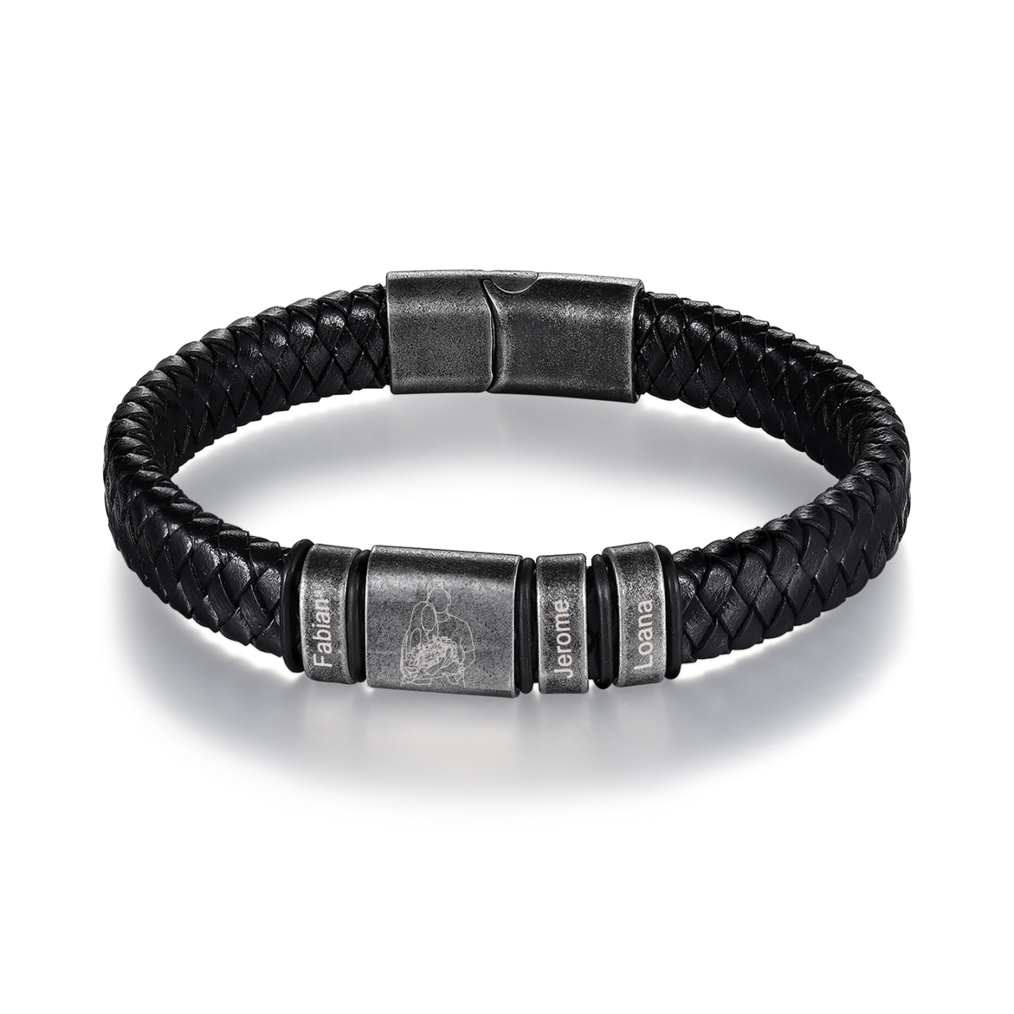 3 Names - Personalised Men's Leather Braided Bracelet Custom Name & Photo Bracelet Vintage Gift for Him-Jessemade AU